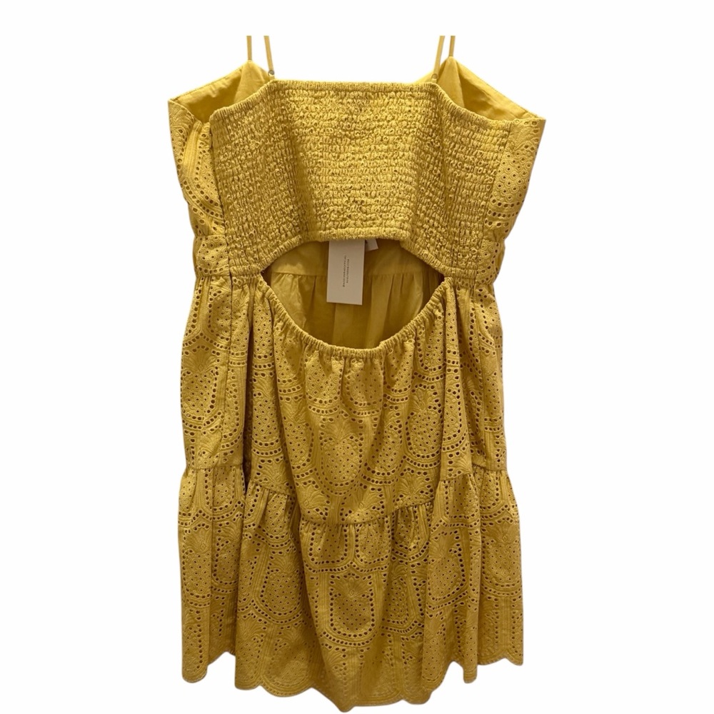 NWT Adelyn Rae Mustard Yellow Cotton Eyelet Mini Cami Dress Open Back XL - Picture 5 of 10